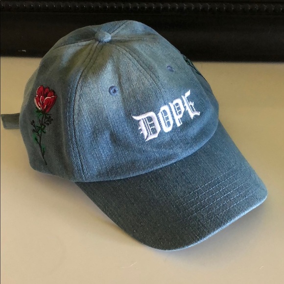 DOPE Accessories - DOPE denim baseball hat with flower appliqués NWT